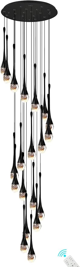 138'' Modern Chandelier,20-Lights Black Modern Pendant Light Fixture Staircase Large Chandelier Lobby Living Room Bedroom Foyer High Ceiling Chandelier