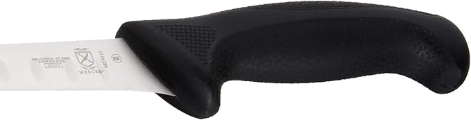 Mercer Culinary M23010 Millennia Black Handle, 10.3-Inch Granton Edge, Salmon, Slicer