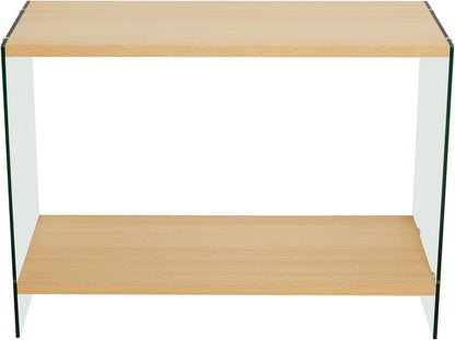 Console Table 2-Tier: 39.4 in Wide Rectangle Wood Shelf Glass Sides | Modern Desk Console Sofa Table Stand for Entryway
