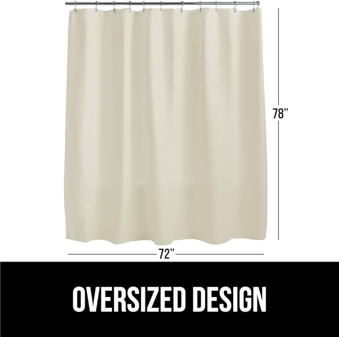GORILLA GRIP Waffle Shower Curtain, Thick Weighted Fabric, 72x78, Wrinkle and Rust Resistant, Hotel Quality Design, Heavy Duty Long Curtains for Bathroom Showers, Bath Tubs, Machine Wash Ivory Cream