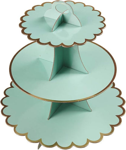 3-Tier Cupcake Stand, Lace Trim Cake Stand holder, Tiered DIY Cupcake Stand Tower for Dessert Table Displays, Birthday Theme Party Favors Decoration, Floral Tea Party, 12"W x 12.8"H, Mint Green