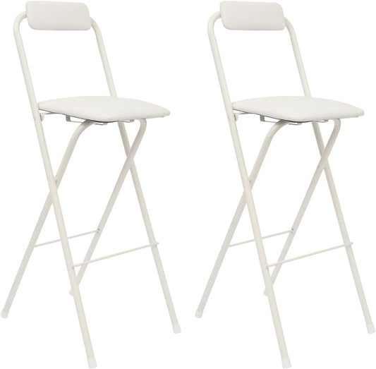 2PCS Folding Bar Stool with Backrest, 29.53in Tall Folding Chair Counter Height Foldable Chairs Tall Bar Collapsible Stools for Kitchen, Shop, Cafe, Dining Room (White)