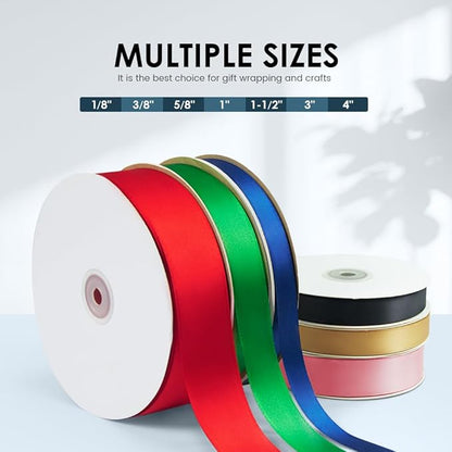 1/8" Wide x 100 Yards Single Face Polyester Satin Ribbon, Satin Ribbon for Crafts, Gift, Hair Bows, Wedding Party Decoration, Bow Making & Other Projects (Red)