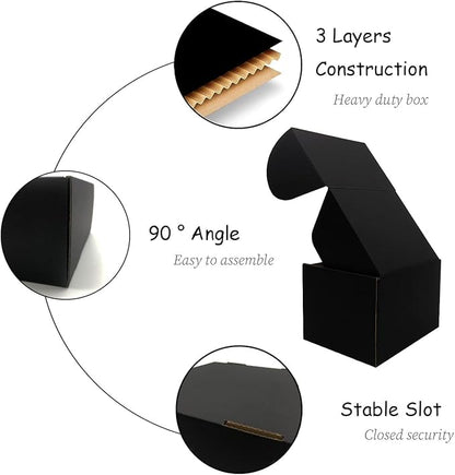 24 Pack 6x5x4 Inches Shipping Boxes，Black 3 Layers Corrugated Cardboard Box, Mailer Boxes for Packaging Small Business Mailing Gifts Digest Giving Products Wrap Boxes with Lids (6''x5''x4'')