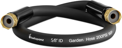Short Garden Hose 1 ft x 5/8 in Small Water Hose Extend Connector, Lightweight Rubber Hybrid Leader Hose, Leak-Free Connections,Female to Female Fittings, Black