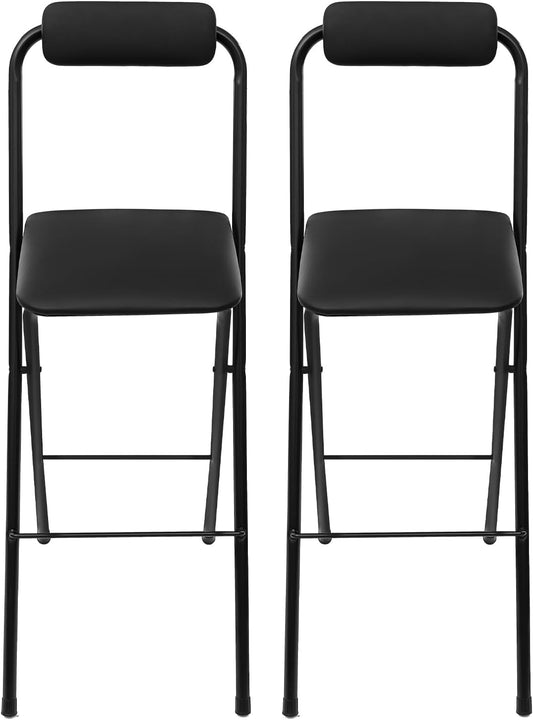2 Pcs Folding Bar Stool with Backrest 29.5 Inch Tall Foldable Stool Chair Portable Folding Bar Chair for Kitchen Cafe Dining Room (Black)