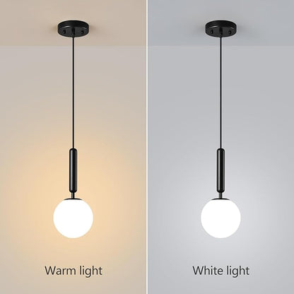 Modern Hanging Light Fixture Pendant Lighting for Kitchen Island Mid Century Black Pendant Lights with Globe Milky White Glass Pendant Light for Bedroom Bathroom Entryway (2 Pack)