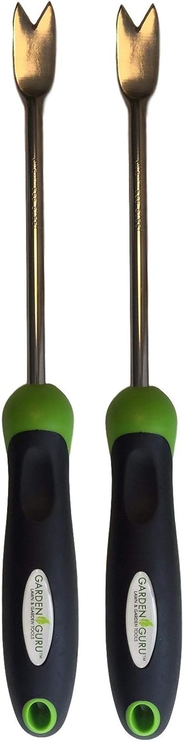 Garden Guru Dandelion Weeder Tool with Ergonomic Handle - Stainless Steel Weed Puller for Planting, Weeding, Flower and Vegetable Care in Lawn Garden Yard | Rust Resistant (2 Pack)