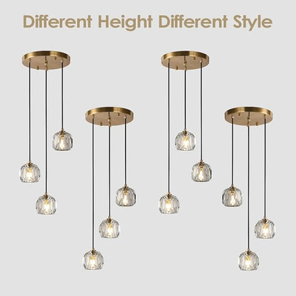3 Light Pendant Light Fixtures, Crystal Pendant Lights Kitchen Island, Modern Hanging Lights Brushed Brass Cluster Pendant Lighting for Dining Room Bathroom