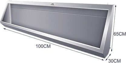 Wall-Mounted Stainless Steel Urinal Trough with Drain Pipe and Sensor, 304 Steel Commercial Multi-User Urinal, 100CM/150CM, for Schools and Construction Sites (100CM)