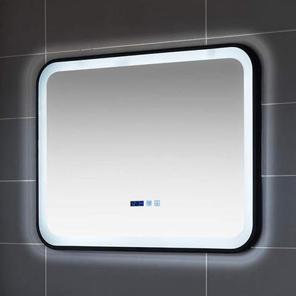 Bathroom Mirror with LED Light and Demister Pad Wall Mounted Mirror Makeup Shaving Mirror Smart Touch Switch (Black 600 * 800mm)