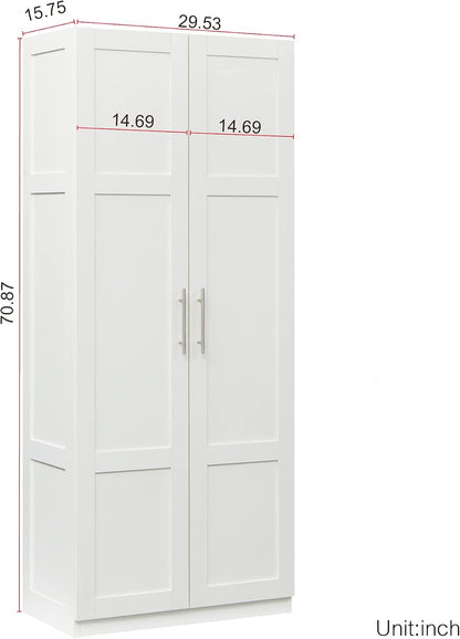 Kitchen Pantry Storage Cabinets, 70.87" Tall Pantry Cabinet with 2 Door and 3 Shelves, Farmhouse Kitchen Cabinets with Handles, Large Freestanding Storage Cabinet, White