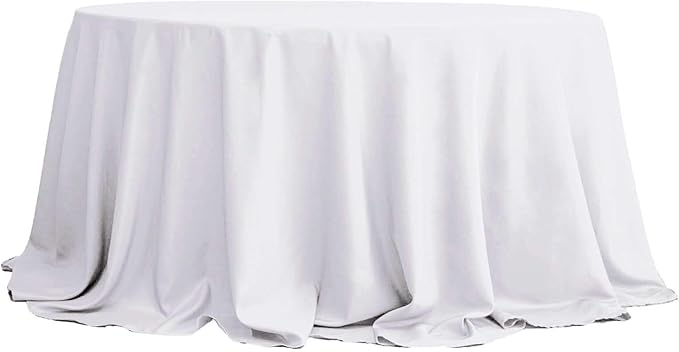 Efavormart Round Tablecloth, 132 Inch Stain & Wrinkle Resistant Washable Table Cloth, Decorative Polyester Fabric Table Cover for Banquet, Wedding, Dining- White
