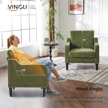 VINGLI Accent Chairs Set of 2, Modern Traditional Armchair for Living Room | Olive Green Reading Chair for Bedroom, Chenille Upholstered Sofa Chairs, Comfy Chair for Small Space, Apartment, Waiting Room
