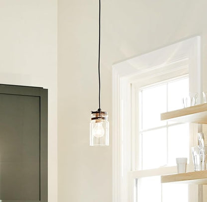Kichler Brinley 7.75" Kitchen Pendant in Olde Bronze®, Mini Farmhouse Pendant with Clear Glass, (7.75" H x 4.75" W), 42878OZ, 1-Light