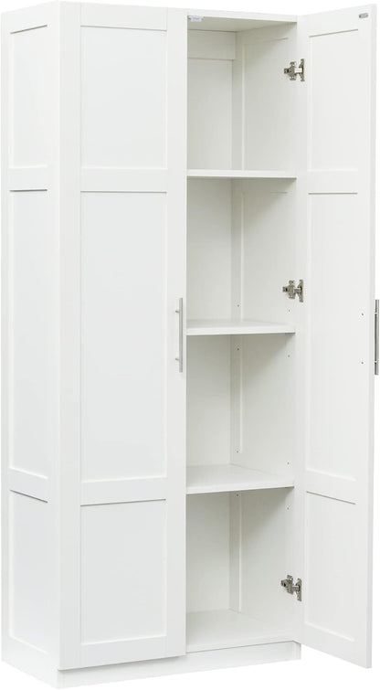 Kitchen Pantry Storage Cabinets, 70.87" Tall Pantry Cabinet with 2 Door and 3 Shelves, Farmhouse Kitchen Cabinets with Handles, Large Freestanding Storage Cabinet, White