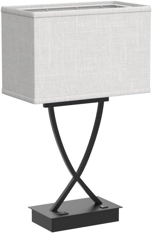 3-Way Dimmable Touch Control Medium Table Lamp with Type C/USB Charging Port and 1 AC Outlet White Shade 21.38" Bedside Nightstand Lamp for Bedroom Living Room Office and Hotel Bulb Included
