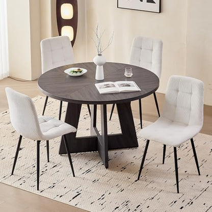 Corduroy Dining Chairs Set of 4, Modern Upholstered Fabric Kitchen Chairs with Metal Legs Adjustable Pads, White