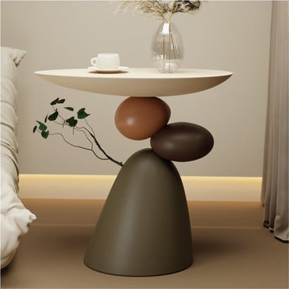 Multifunctional Sofa Side Table, Small Accent Table, Modern Resin End Table, Round Coffee Table for Living Room, Bedroom(Brown)