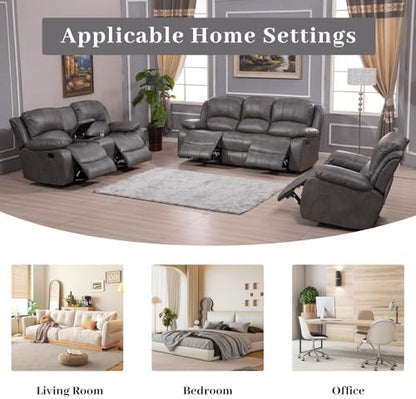 Betsy Furniture 3PC Faux Leather Reclining Couch Set, Living Room Furniture Set, Sofa, Loveseat, Glider, 8018 Multiple Colors (Gray, Sofa+Loveseat+Chair) | 8018
