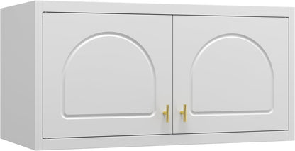 32" Wall Metal Storage Cabinet with Doors & Gold Handle | Adjustable Shelf, Sturdy Cold Rolled Steel, Hanging Storage, Bathroom, Pantry, Kitchen, 2 Doors, Tools Included, Space-Saving