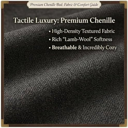 Upholstered Platform Bed Frame, Low Profile Chenille Bed with Headboard, Modern Solid Frame, No Box Spring Needed, Easy Assembly (Dark Grey, Queen (U.S. Standard))