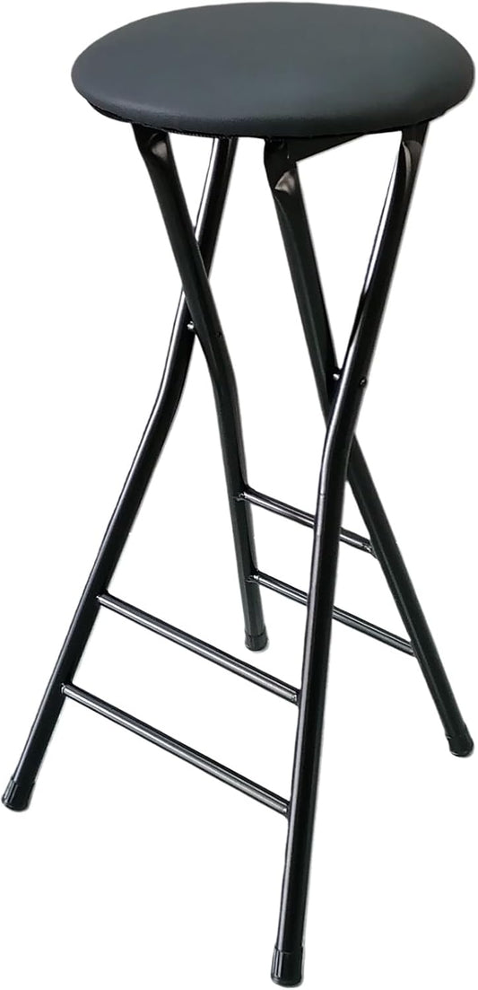 Round Padded Folding High Chiar for Kitchen, Outdoor, Camping, Foldable Bar Stool Backless, Portable Adult Foldable Stool (Color : Black, Size : 80cm/31.5in)