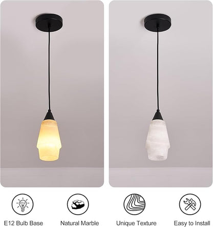 Natural Alabaster Pendant Lights Kitchen Island, H-7.87in White Pendant Light Fixtures, Light Pendant Marble Shade, for Bedroom Bathroom Dining Room Living Room