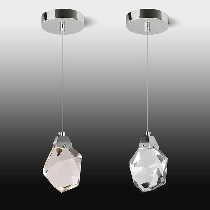 Modern Dimmable Pendant Light Fixtures, Single Crystal Hanging Lamp, Small Round Chrome Chandelier for Dining Room Living Room Bedroom Bathroom Kitchen Island (Round 1-Light)