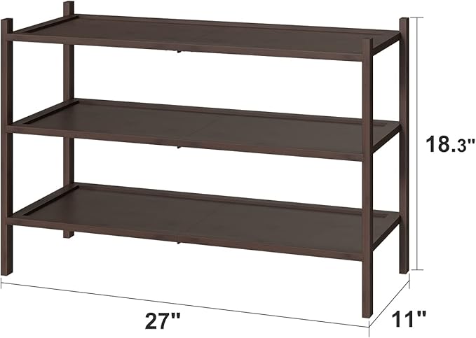 Bamboo Shoe Rack for Entryway, 3-Tier Stackable | Foldable | Natural, Shoe Organizer for Hallway Closet, Free Standing Shoe Racks for Indoor Outdoor