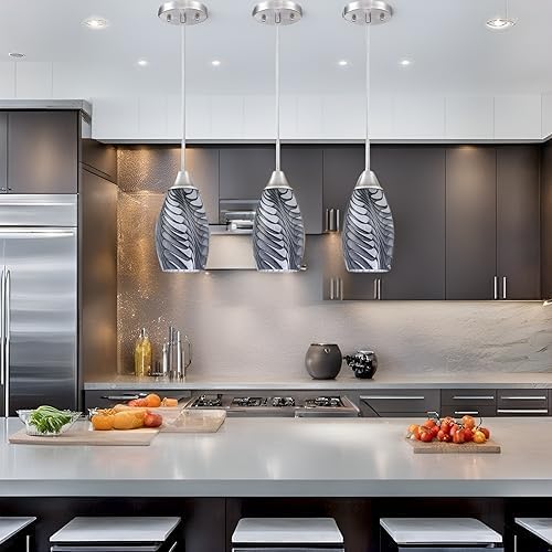 Mini Glass Pendant Light 4.72" with Handblown Black Gray Marble Art Glass Hanging Light 3-Pack Oval Ceiling Hanging Light Fixture for Dining Room Kitchen Island Cafe Foyer Hallway