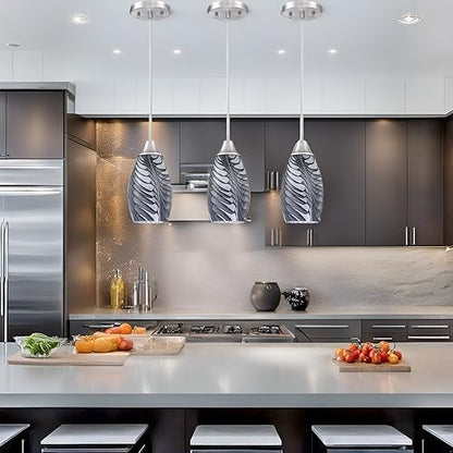 Mini Glass Pendant Light 4.72" with Handblown Black Gray Marble Art Glass Hanging Light 3-Pack Oval Ceiling Hanging Light Fixture for Dining Room Kitchen Island Cafe Foyer Hallway