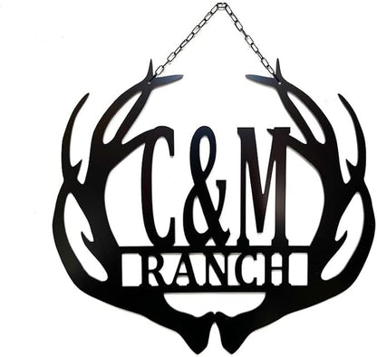 Personalized Couple Initial Last Name Sign For Outdoors or Inside, Custom Deer Buck Elk Antler Sign for Deer Hunting Couple Gift Wedding, Anniversary, New Home Cabin Rustic Ranch
