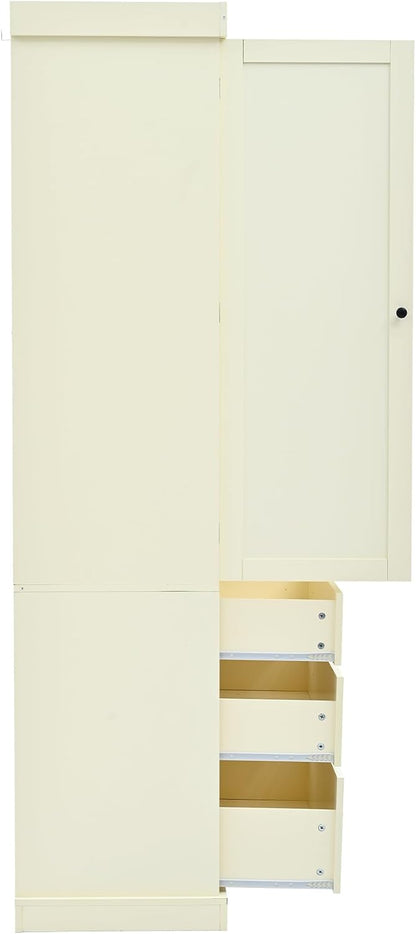 Farmhouse Kitchen Pantry,Extra Large Kitchen Pantry Cabinet, Freestanding Tall Cupboard Storage Cabinet with 3 Adjustable Shelves, 8 Door Shelves, 3 Drawers for Dining Room (Cream)
