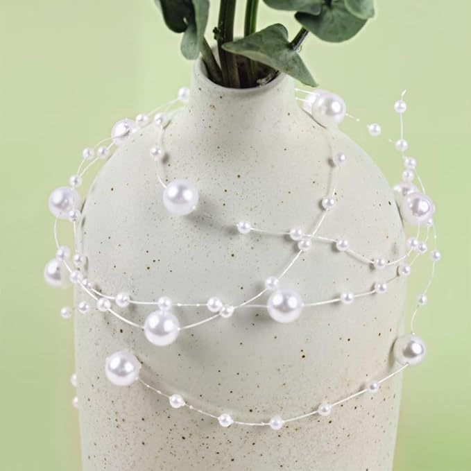 DomeStar 200FT White Pearls String, Artificial Pearl Strand Beaded Wire, for Home Decor, Garland Flowers, Party Supplies, DIY Crafts