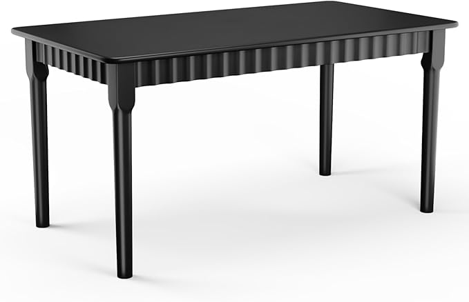 59 Inch Solid Wood Dining Table for 4-6, Farmhouse Kitchen Table with Large Tabletop, Mid Century Modern Table for Dining Room, Living Room, Kitchen, Easy Assembly, Black