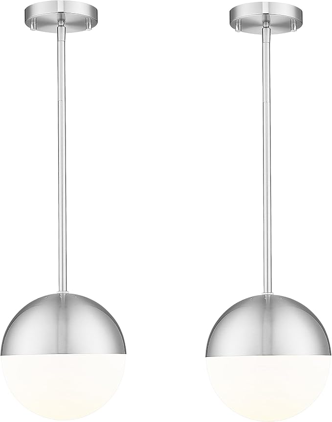 LMS 2 Pack Modern Pendant Lights, Mid Century Brushed Nickel Kitchen Lighting with White Globe Glass Shade, Adjustable Hanging Light Fixtures Ceiling Light for Home Office Dining Room, LMS-186BN2PK