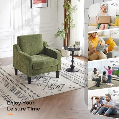 VINGLI Accent Chairs Set of 2, Modern Traditional Armchair for Living Room | Olive Green Reading Chair for Bedroom, Chenille Upholstered Sofa Chairs, Comfy Chair for Small Space, Apartment, Waiting Room
