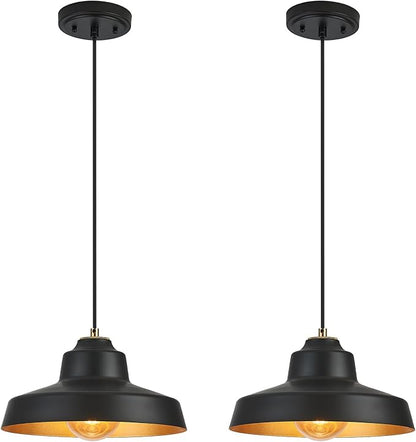 12 Inch Black Pendant Light Fixture,Farmhouse Hanging Lamp Adjustable Height Dome Pendant Lights for Kitchen Island Dining Room,2 Pack