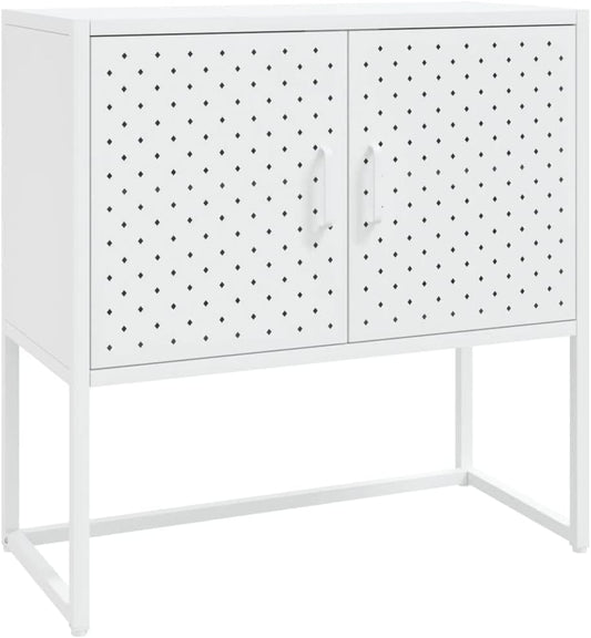 White Steel Sideboard with Adjustable Levelers, Modern Rectangular Storage Cabinet for Living Room and Dining Room, Sleek Design with Single Shelf, Sturdy Powder-Coated Steel