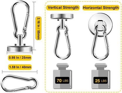 DIYMAG Magnetic Hooks,Heavy Duty Neodymium Magnetic Hooks with Swivel Carabiner Hook,Great for Your Refrigerator and Other Magnetic Surfaces,Pack of 6