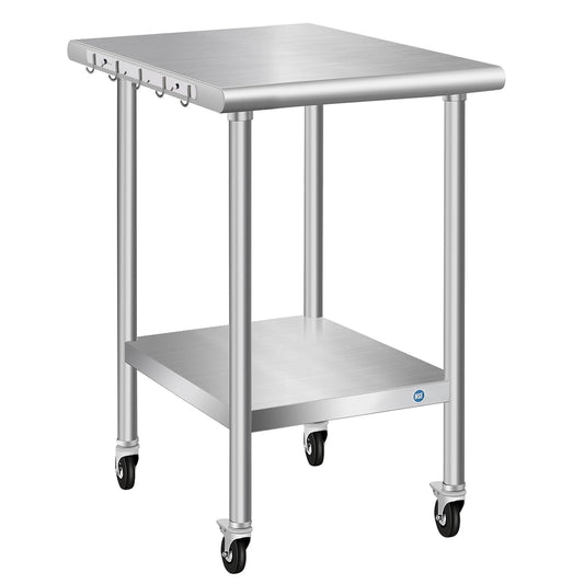 Stainless Steel Table with Wheels 24 x 18 Inch Commercial Stainless Steel Prep Table, Metal Table for Kitchen Restaurant Garage
