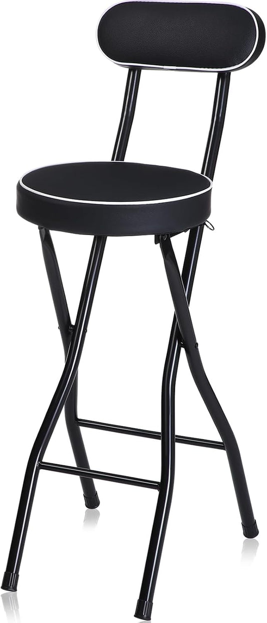 Thyle 1 Pcs 27.5 Inch Folding Bar Stool with Backrest Tall Foldable Stool Chair with Cushioned Padded Portable Collapsible Counter Height Chair for Kitchen Island Shop Cafe Dining Room