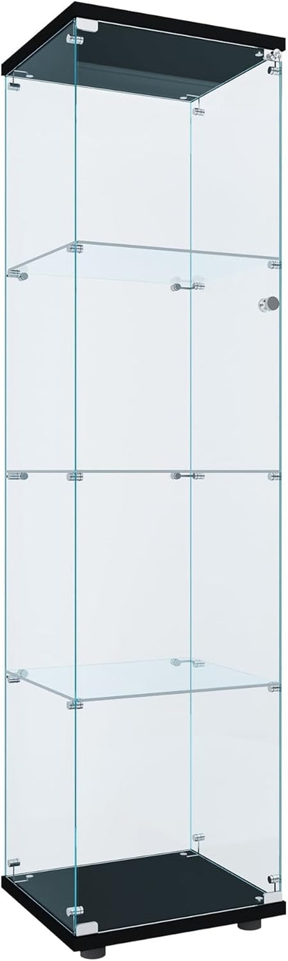 FLYMUHJIA Curio Cabinet Glass Display Case for Collectibles with Door, 4 Display Shelves Showcase, 64.2”Hx16.9''Lx 14.6''W Black