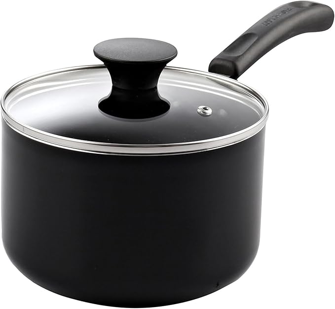 Cook N Home Nonstick Sauce Pan with Glass Lid 2-Qt, Multi-purpose Pot Saucepan Kitchenware, Black, Aluminum