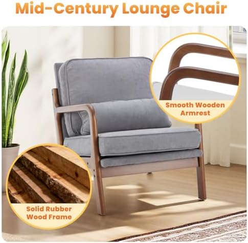 DUMOS Mid Century Modern Accent Chair, 16'' Seat Height Cozy Lounge Chair