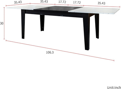 KEIKI 70.87”-106.3”L Extendable Dining Room Table for 6-10 People, Wood Modern Rustic Rectangle Expandable Kitchen Living Meeting Room Gatherings Furniture, 3 Tabletop Length Options, Marble White