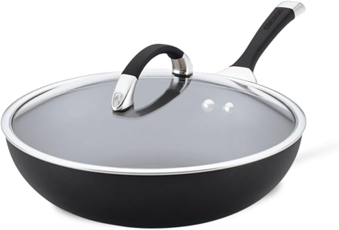 Circulon 82687 Espree Hard Anodized Nonstick Deep Frying Pan / Fry Pan / Skillet with Lid and Helper Handle - 12 Inch, Black