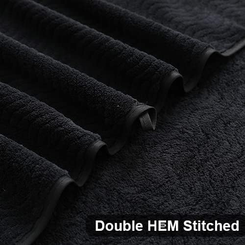 Ultra Soft 2 Piece Textured Hand Towel Set for Bathroom Shower Pool and Kitchen, Quick Dry, Highly Absorbent - Black
