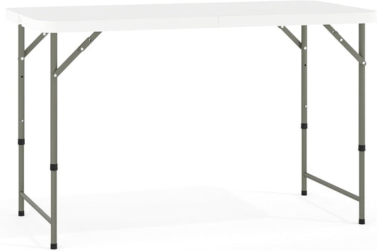 Flash Furniture 4-Foot Bi-Fold Granite White Plastic Folding Table | Lightweight, Easy Storage, Commercial Grade, Carrying Handle